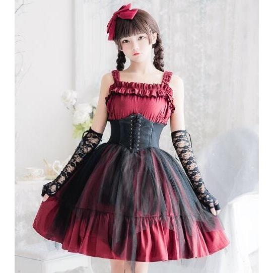 ロリータ服 コスプレ衣装 ゴシック暗黒系 ワンピース 二次元ドレス 美少女 欧米風宮廷風 4点セット スカラップ ボリューム コスチューム 赤 黒 2枚送料無料 E66 A S K 通販 Yahoo ショッピング