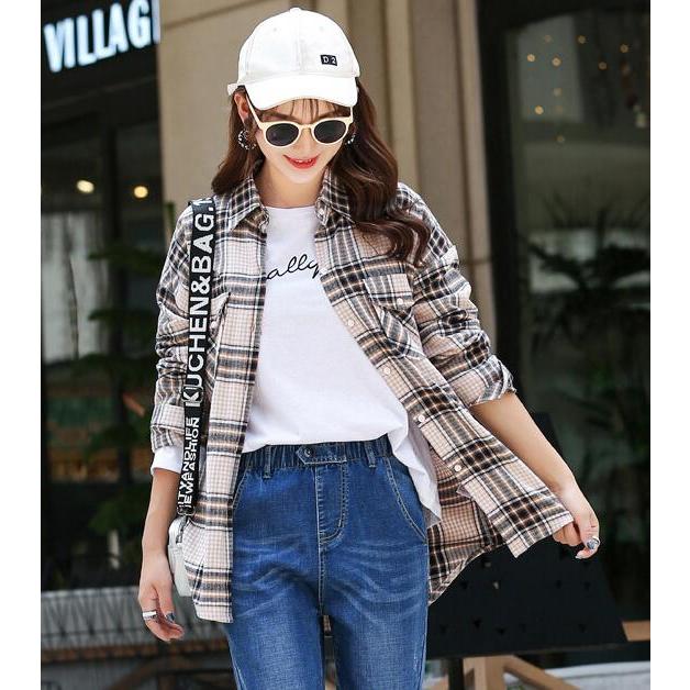 レディースファッション シャツ トップス 前開き チェック柄 長袖 春夏秋 ゆったり ボーイフレンド イギリス風 カジュアル 2枚送料無料 R128 A S K 通販 Yahoo ショッピング