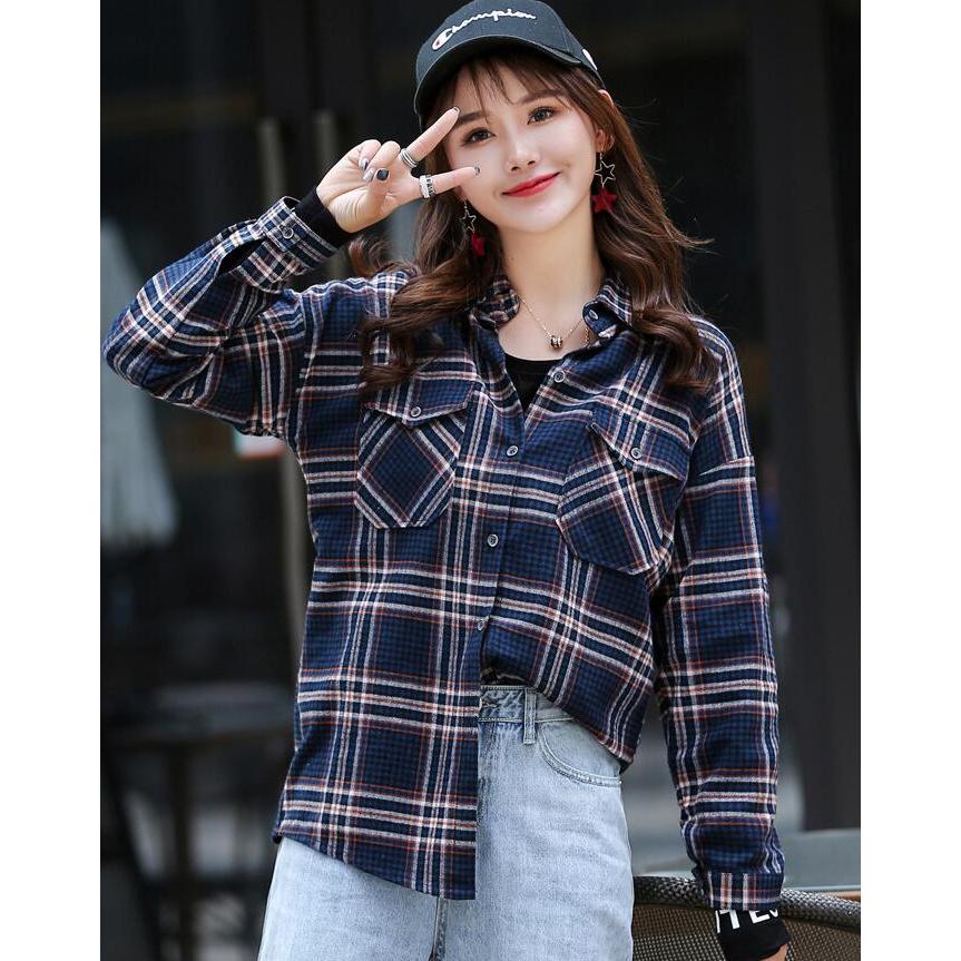 レディースファッション シャツ トップス 前開き チェック柄 長袖 春夏秋 ゆったり ボーイフレンド イギリス風 カジュアル 2枚送料無料 R128 A S K 通販 Yahoo ショッピング