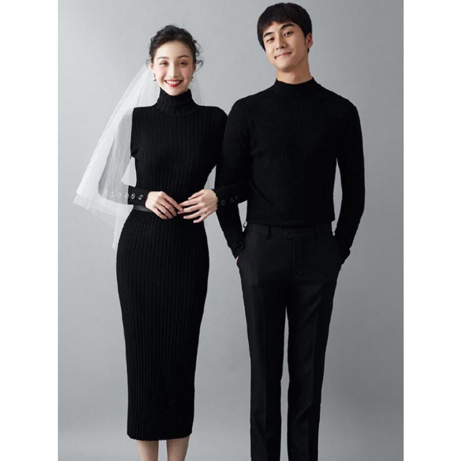 ベルトとベール付き カップルペア 新婚写真撮影 ニットセーター パンツ メンズ ニットワンピース カップルペア メンズ 上下セット 豪華セット ニットセーター パンツ レディース