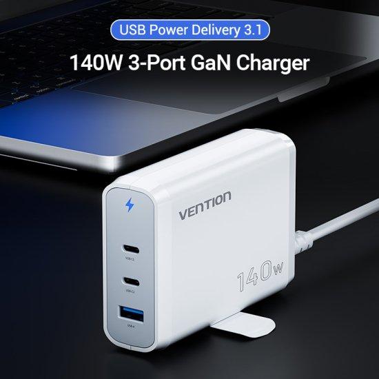 VENTION 3-port USB (C+C+A) GaN コンセント充電器(140W/140W/18W