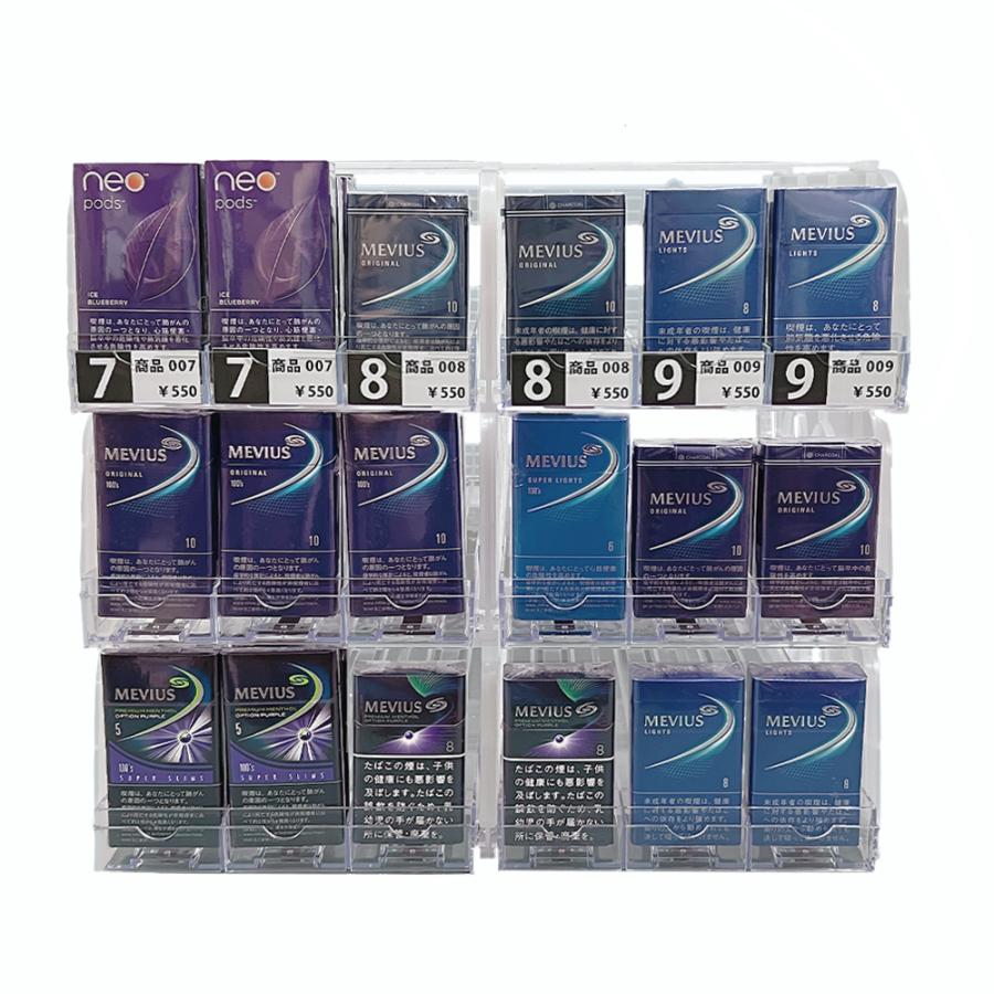 たばこ什器 6列3段 各列15個収納 ※天板トレー無し : A to D たばこ什器 6列3段 各列15個収納 ※天板トレー無し : A to D