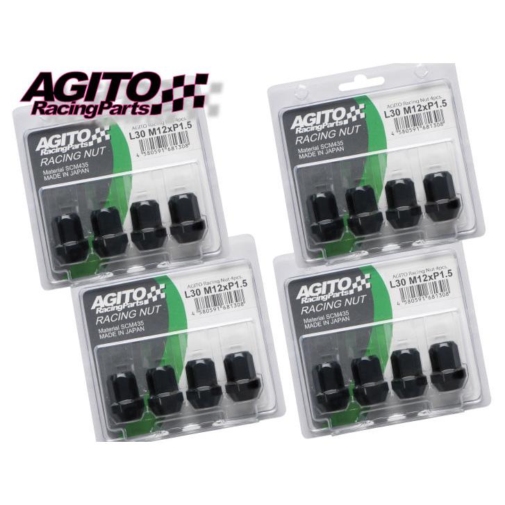 AGITOレーシングナット L30 17HEX M12xP1.5 クロモリ製 4穴用 16個（4p