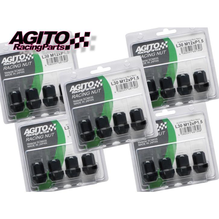 AGITOレーシングナット L30 17HEX M12xP1.5 クロモリ製 5穴用 20個（4p x5) 貫通タイプ｜a-works-sp