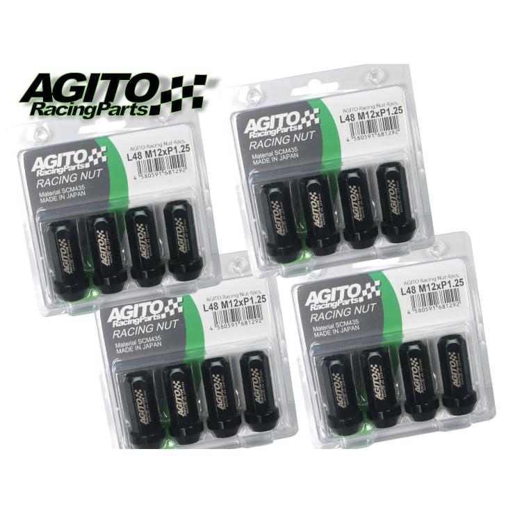 AGITOレーシングナット L48 17HEX M12xP1.25 クロモリ製 4穴用 16個 