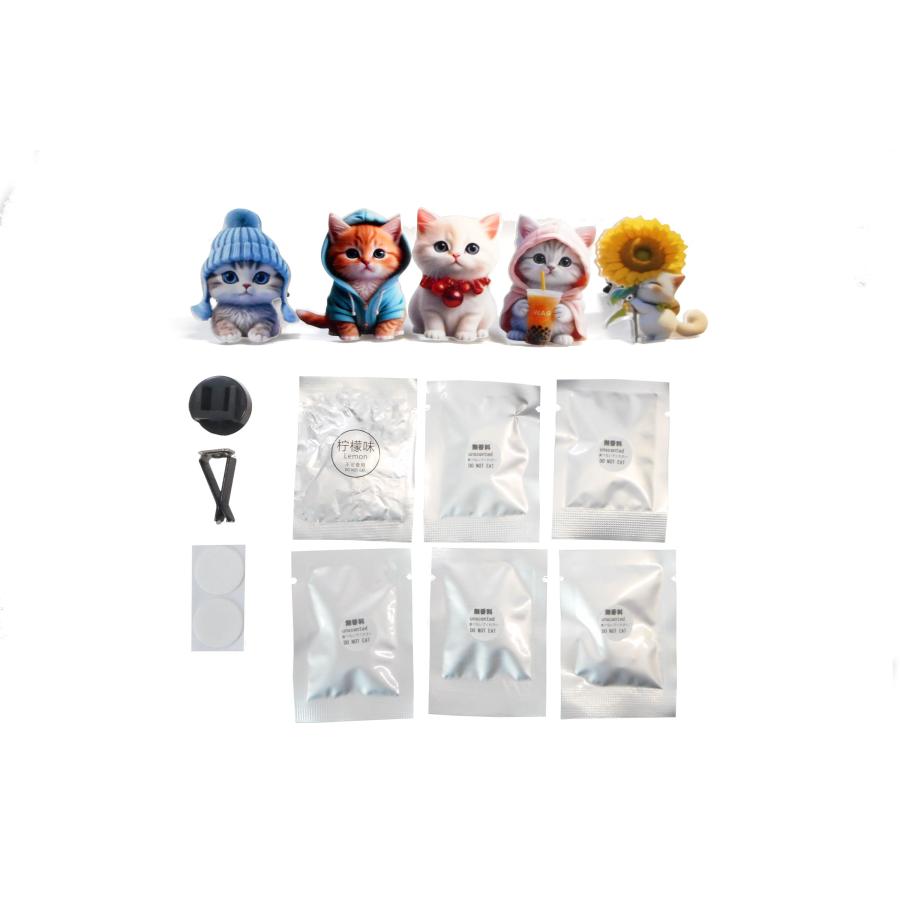 車の芳香剤 猫 アクリル 5種類 芳香剤 レモン1個 無香料リフィル5個付