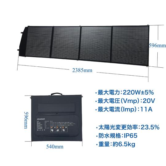 折畳式ポータブルソーラーパネル 200W ASAGAO JAPAN ASSP200-JP (60-3138-67)