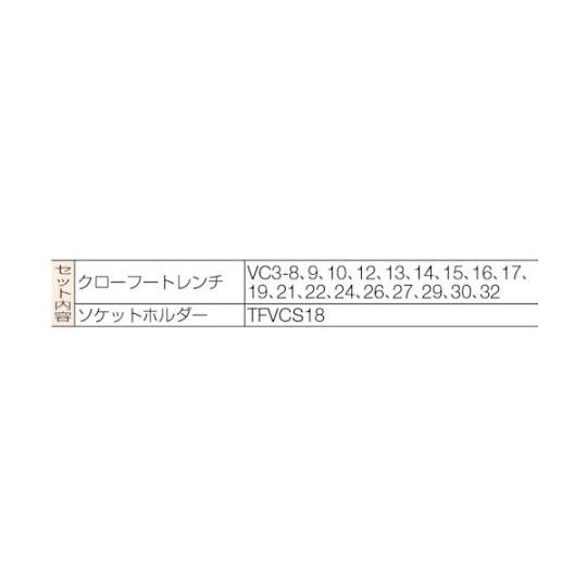 18pcs 3/8sqdr クローフートレンチセット 旭金属工業 VCS3180 (61-2330-83)_1