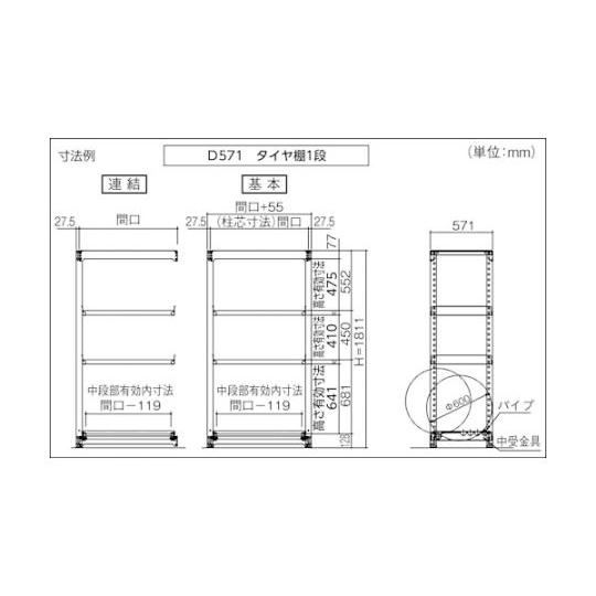 M3型中量棚 900X571XH1800 棚板3段+タイヤ1段 連結 トラスコ中山 M3-6363Y1B (61-3056-71)