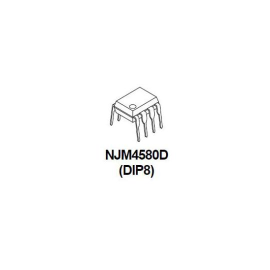 2回路 オーディオ用オペアンプ 18V 8ピンDIP 新日本無線 NJM4580DD (63-3052-40)