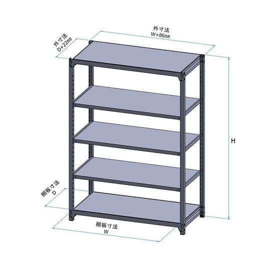 SUS430 軽中量棚 W1800×D450×H1800 5段 連結 暁製作所 HA4-6535R (64-2947-90)