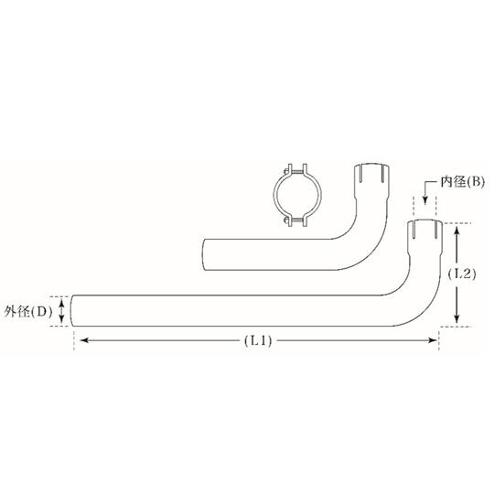 90度曲げパイプ 片側差し込みタイプ L型・鉄製・メッキ管 クランプ付 94mm 95mm 山脇産業 13-L089 (64-9727-92)_1