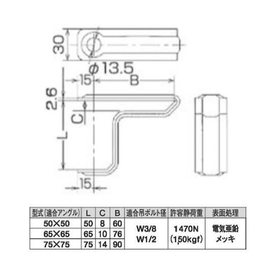 ダイドーハント 吊り金具 [適合アングル75x75] L型アングル L 75x B 90mm 10177074 (67-2217-09)｜a1-shop｜02