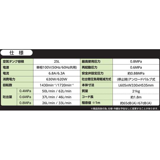 ZAIRAS静音オイルレスコンプレッサー 25L コンヨ ZSW-S25 (67-7111-73