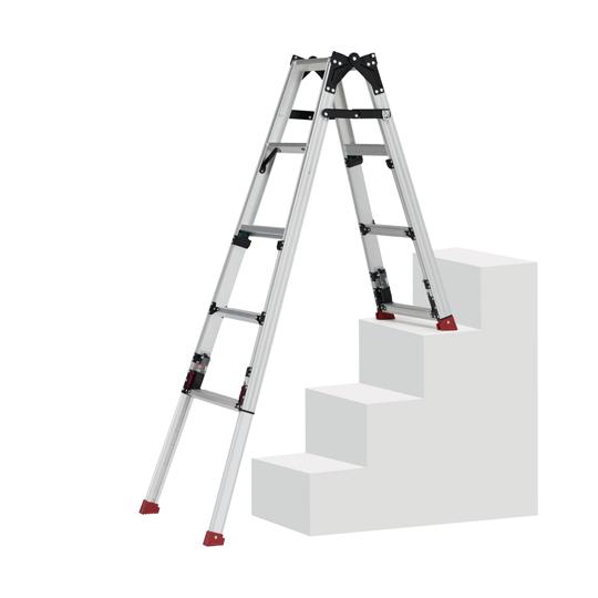 四脚アジャスト式はしご兼用脚立階段1.24〜1.68m ピカコーポレイション SCN-34B (67-9210-51)