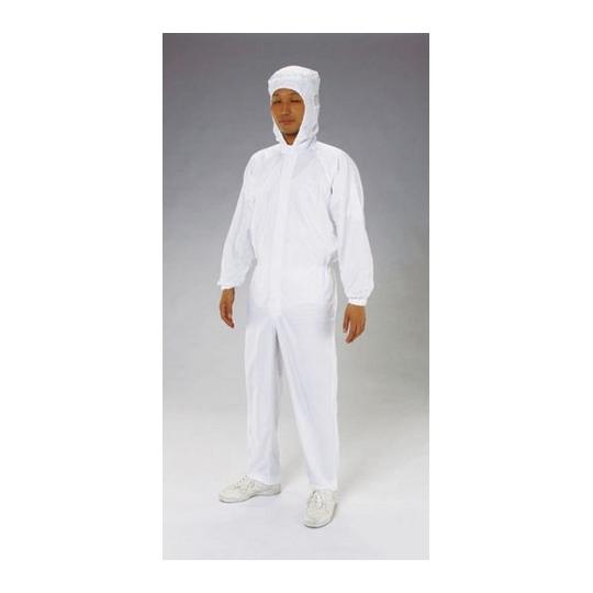 [LL] クリーンルーム用フード付継ぎ服 白/センターファスナー エスコ EA996DE-3 (78-1075-10)