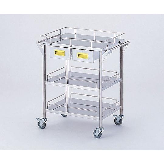 アズワン ストレージステンレスカート 3段 イエロー 幅600mm/引き出し2個 CHS-3H-Y (8-2530-02)