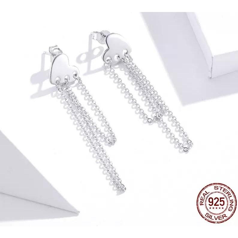 ピアス silver925 プラチナ加工 ハート チェーン ロング : A-Store