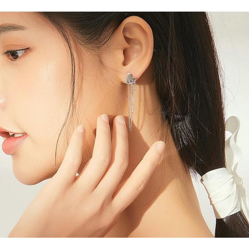 ピアス silver925 プラチナ加工 ハート チェーン ロング : A-Store