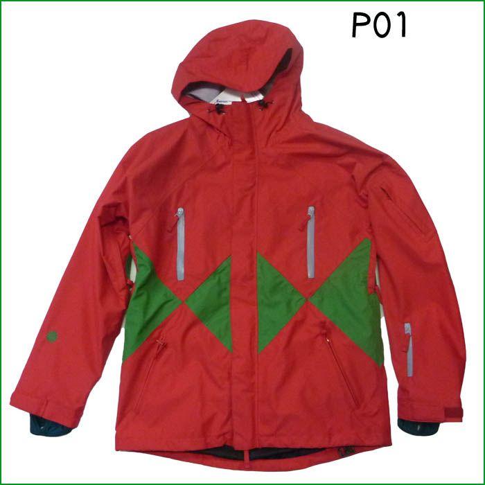 P01 スノーボード ジャケット プレイ SNOW ウエア JETTA JACKET Red Green SIZE:L 10-11モデル｜a2b-web