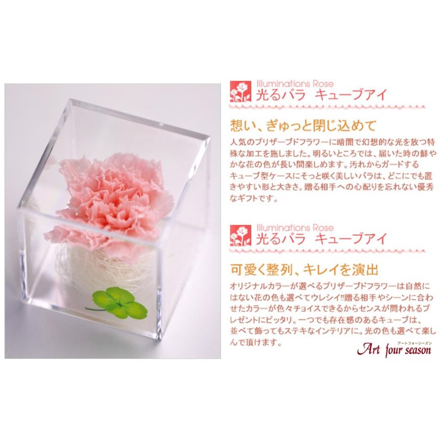プリザーブドフラワー 四つ葉のクローバー 光るバラ 花 ギフト 誕生日プレゼント 女性 結婚記念日 カーネーション 母の日 ホワイトデー 【キューブ 】 | アートフォーシーズン | 13