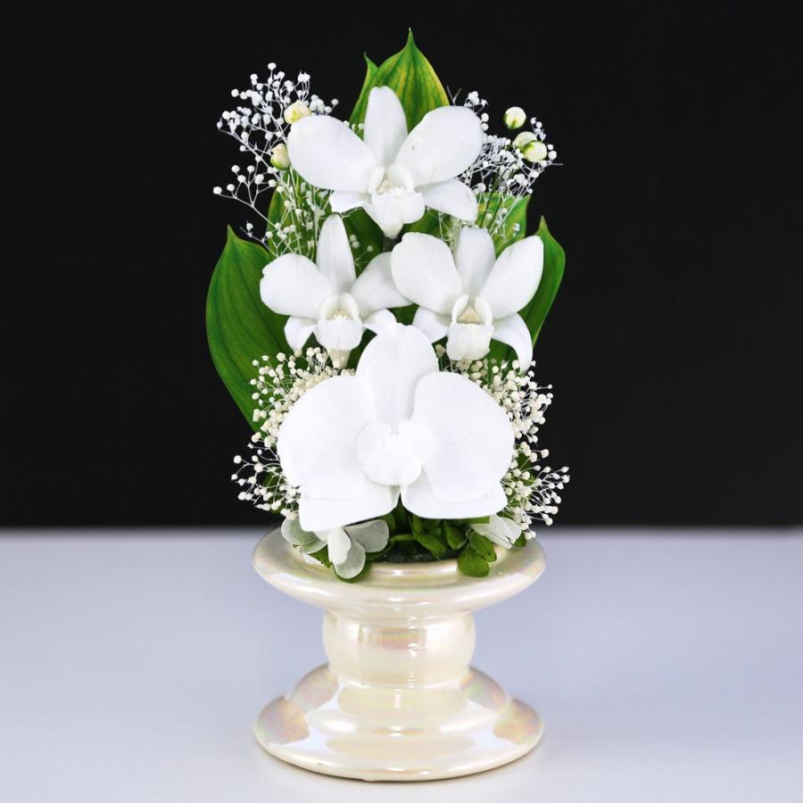 初盆 新盆 仏花プリザーブドフラワー 仏花 ブリザードフラワ- 仏花 仏壇用 お供え花 枯れないお花 プリザーブドフラワー ガラスドーム 【デンファレVase 】 | アートフォーシーズン | 06