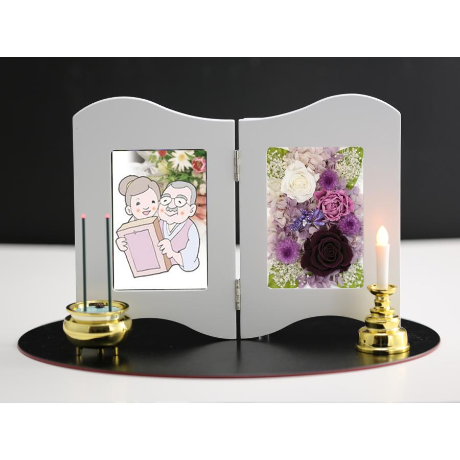 プリザーブドフラワー 仏花 フォトフレーム 写真立て 額 LED 線香立て 蝋燭立て ブリザードフラワー 仏壇用 新盆 初盆 アレンジメント【フォトフレームSET】 | アートフォーシーズン | 05