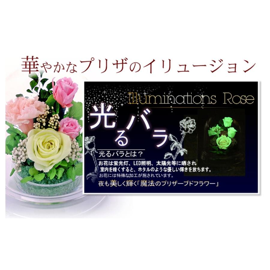 光るバラ プリザーブドフラワー 暗闇でピンクに光る アレンジメント