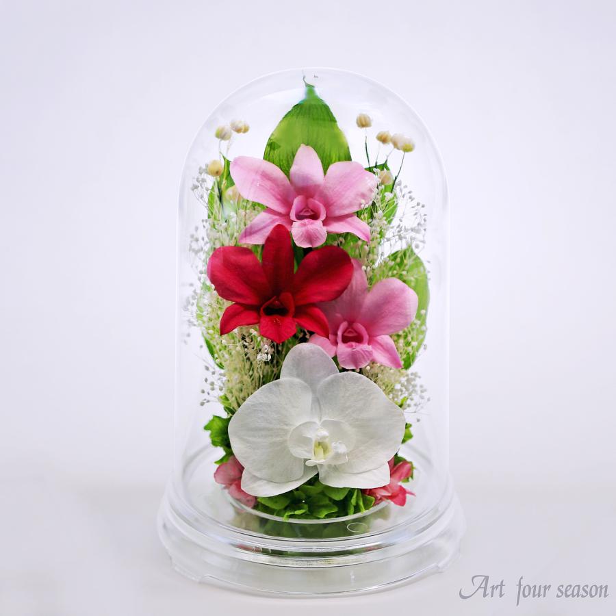 プリザーブドフラワー 仏花 ブリザードフラワ- 仏花 仏壇用 お供え花 枯れないお花 プリザーブドフラワー 仏花 ガラスドーム 供花【デンファレドーム】 | アートフォーシーズン | 12