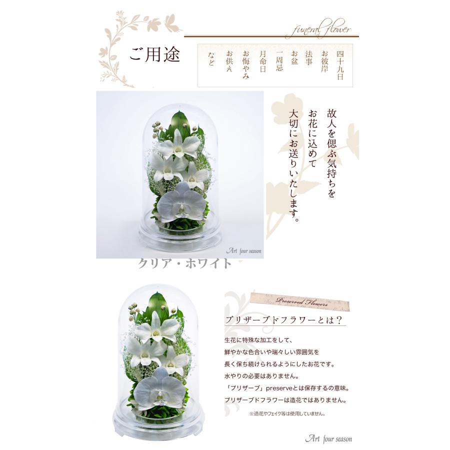 プリザーブドフラワー 仏花 ブリザードフラワ- 仏花 仏壇用 お供え花 枯れないお花 プリザーブドフラワー 仏花 ガラスドーム 供花【デンファレドーム】 | アートフォーシーズン | 09
