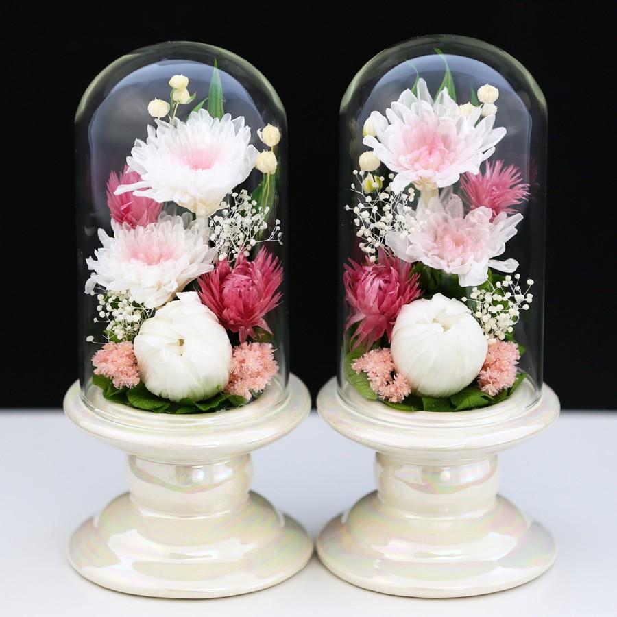 仏花 プリザーブドフラワー お供え 1対 ミニ仏壇用 ブリザードフラワー 法事 アレンジメント 新盆 初盆 アートフォーシーズン 【対デザイン Mini輪菊Glass】 | アートフォーシーズン | 12