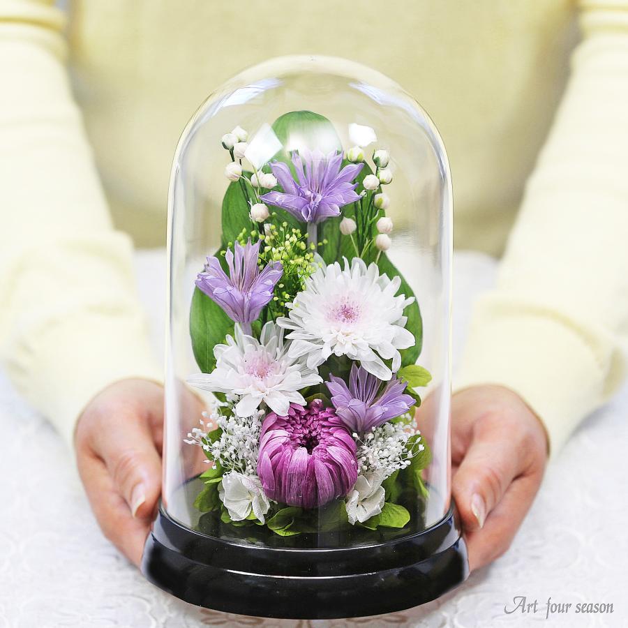 プリザーブドフラワー 仏花 お供え花 プリザードフラワー 仏花 仏壇用 お悔やみ 花 法事 新盆 初盆 アレンジメント アートフォーシーズン【輪菊ドーム】 の商品画像
