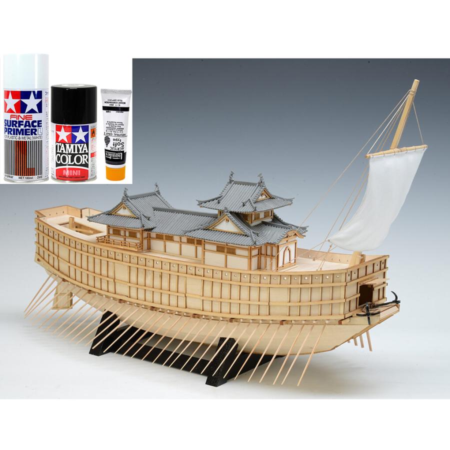 ウッディジョー/木製和船模型 1/100安宅船（あたけぶね）+塗料セット