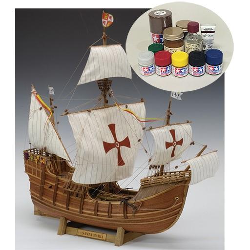 ウッディジョー/木製帆船模型 1/50サンタマリア＋塗料セット : アクア