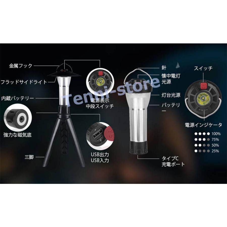 【LEDランタン キャンプランタン 懐中電灯 3つの光源・4つ点灯モード・白色光+暖かい光+赤色光・超高輝度・USB充電式・7-40時間持つ｜aa-store｜14