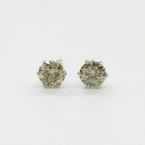 Pt900 ダイヤモンド 計0.3ct 一粒ピアス シャンパンカラー PT900 シャンパンカラー ダイヤモンド0.38ctx2（トータル0.76ct）六本