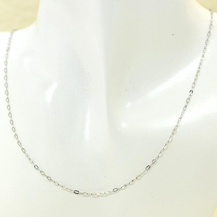 1.7ミリ幅 全長42センチ 18金ホワイトゴールド リップクロスチェーン ネックレス (幅1.7mm 全長42cm アジャスター用丸カンなし) 送料無料の画像