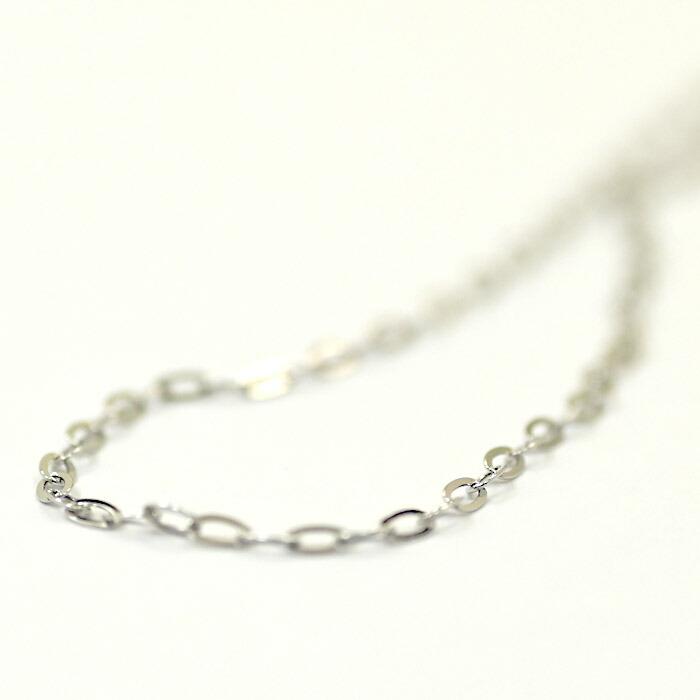 1.7ミリ幅 全長42センチ 18金ホワイトゴールド リップクロスチェーン ネックレス (幅1.7mm 全長42cm アジャスター用丸カンなし) 送料無料の画像
