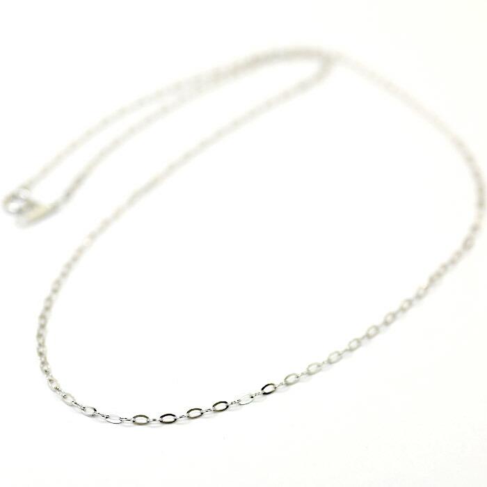 1.7ミリ幅 全長42センチ 18金ホワイトゴールド リップクロスチェーン ネックレス (幅1.7mm 全長42cm アジャスター用丸カンなし) 送料無料の画像
