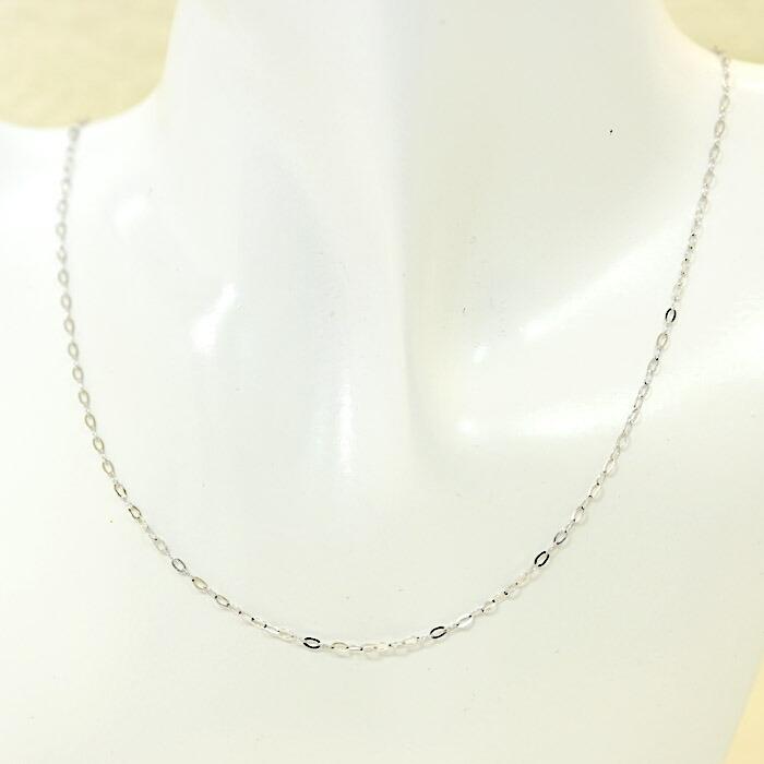 1.7ミリ幅 全長42センチ 18金ホワイトゴールド リップクロスチェーン ネックレス (幅1.7mm 全長42cm アジャスター用丸カンなし) 送料無料の画像