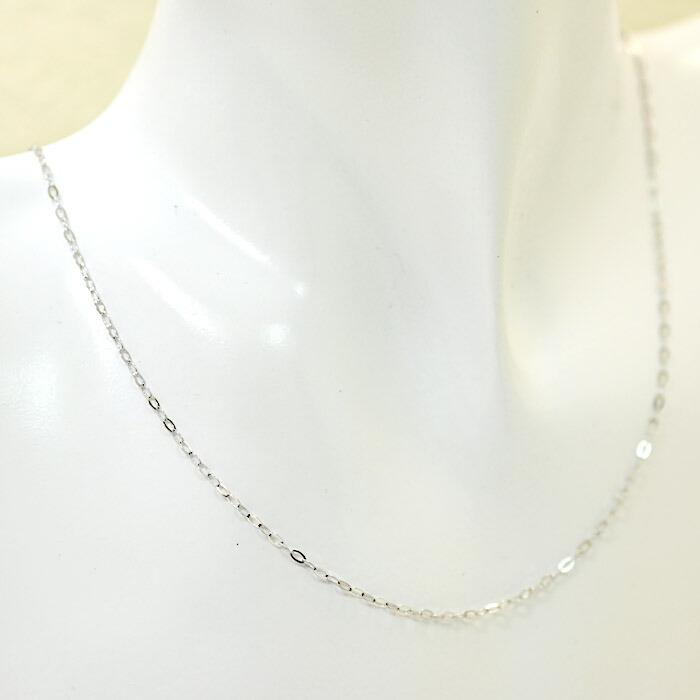 1.7ミリ幅 全長42センチ 18金ホワイトゴールド リップクロスチェーン ネックレス (幅1.7mm 全長42cm アジャスター用丸カンなし) 送料無料の画像