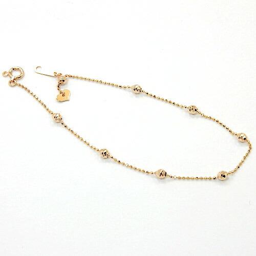 18金ピンクゴールド　カットボールチェーン1ミリ　ステーション　ブレスレット　18センチシャンデリアボール7個が可動し止まりますの画像