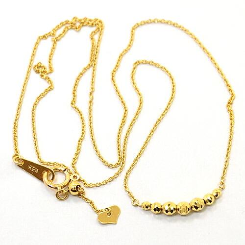 純金(24金) シャンデリア7ボール(ハイクオリティミラー) ネックレス(丸小豆チェーン幅約0.95mm 長さ45cm 長さ調整可能スライドアジャスター) 送料無料の画像