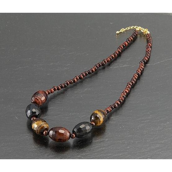 3色虎目　ナツメ型カットネックレス | 