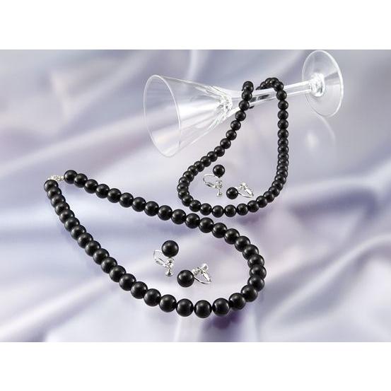漆黒の天然石「ジェット」　10mm珠ネックレス＆10mm珠イアリングセット | 