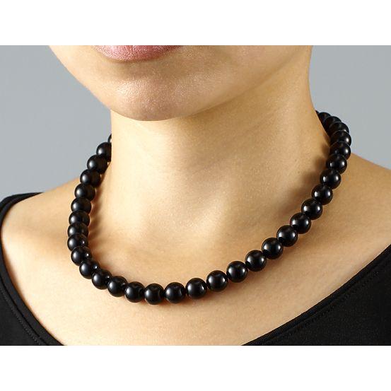 漆黒の天然石「ジェット」　8mm珠ネックレス＆8mm珠イアリングセット |  | 01