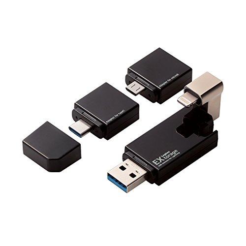 ロジテック ライトニング USBメモリ 32GB microB/タイプC変換アダプタ付 かんたんバックアップ LMF-LGU3A032GBK｜aalso｜02