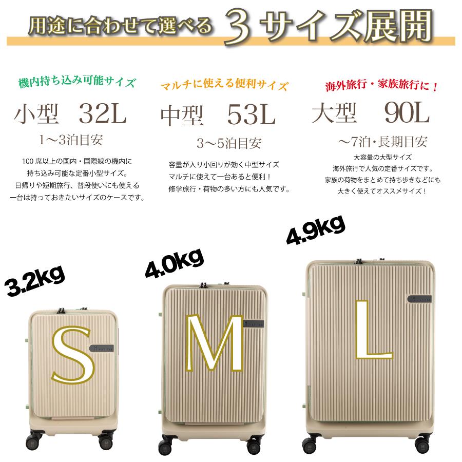 ドリンクホルダー付き 前パカ スーツケース Lサイズ 大容量 90L 海外旅行 長期 1週間以上 ストッパー ジッパー 旅行鞄 ハピタスプラス HPL2306-L 【1年保証付】の画像