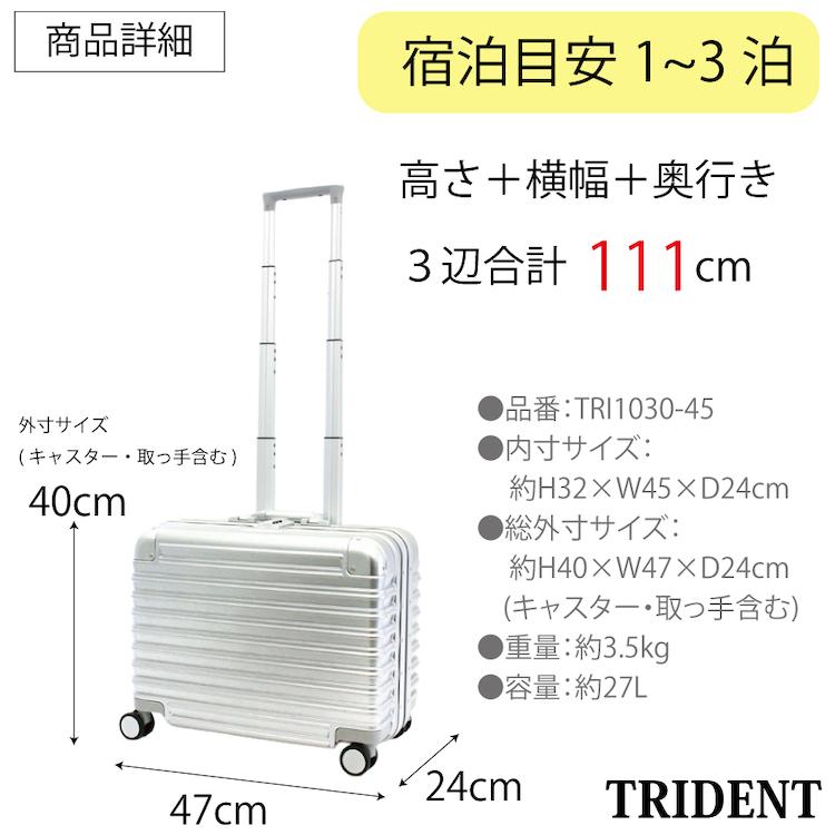 スーツケース SSサイズ 横型 フレームタイプ 機内持ち込み コインロッカー 蛇腹内装 アルミ調 5年保証 シルバー TRI1030-45｜aaminano｜13
