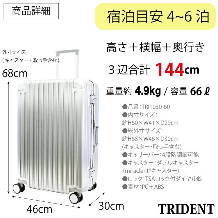 トライデント スーツケース L 4〜6日目安 超静音 フレームタイプ トライデント スーツケース L 4〜6日目安 超静音 フレームタイプ